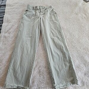 American Eagle Stretch Stovepipe Canvas Pants Green Sz 10 Long Festival Y2K
